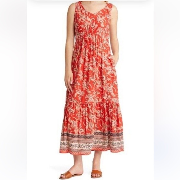 beachlunchlounge Dresses & Skirts - 878Z-Beachlunchlounge Collection Freesia Print Maxi Hawaiian Coral Dress Size XL